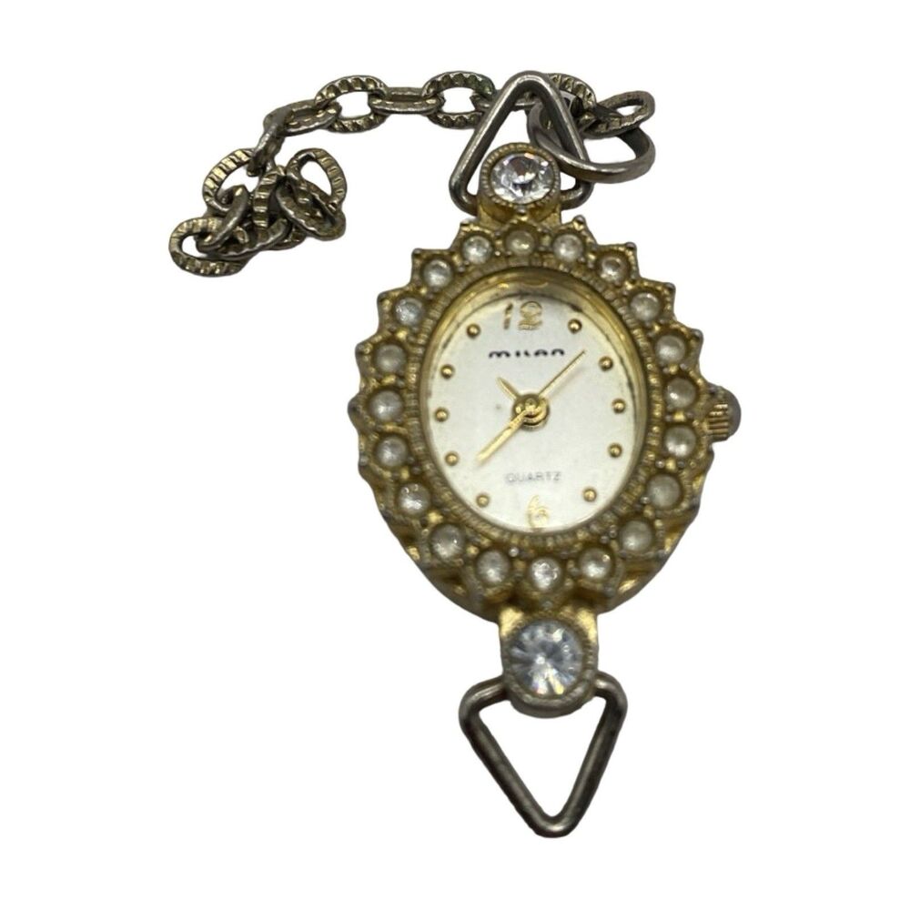 VTG Milan Ladies Quartz Watch Stone Decorated Gold Tone Needs Battery MLN1097